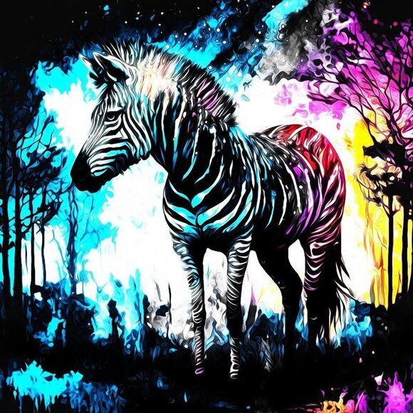 8x8 Framed Zebra Fantasy‎ Wall Art Watercolor Oil Painting Print - Picture 8 of 9